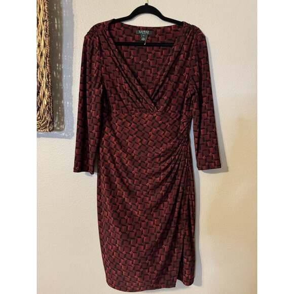 Ralph Lauren Dress 12 Black Red Plum 3/4 Long Sleeve Stretch Sheath Washable NEW - Picture 11 of 12
